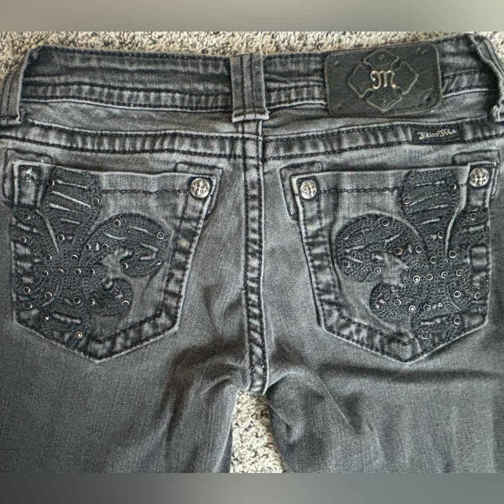 Miss Me Dark Gray Skinny Jeans with Distressed Look